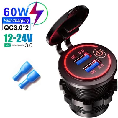 Chargeur de voiture rapide 60W QC3.0, double USB, avec interrupteur tactile et lumière LED, adaptateur de Charge rapide 12V/24V