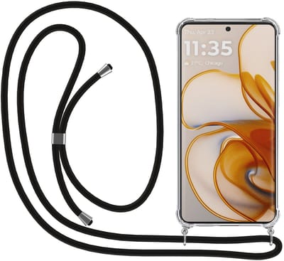 Smartphonica Telefoonhoesje Geschikt voor Motorola Edge 50 met Koord en Stootrand - Hoesje met Telefoonkoord - TPU Backcover Case Shockproof met Lanyard - Transparant geschikt voor Motorola Edge 50