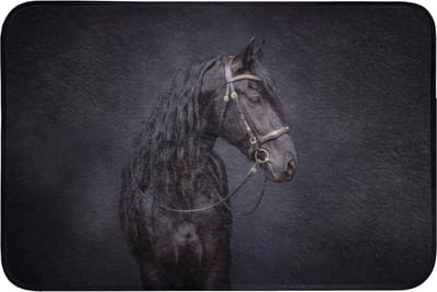 WC mat 90x60 cm - Antislip - Portret - Paard - Donker - Toiletmat - Vloermat - Douchemat - Toilet tapijt - Toiletmatten