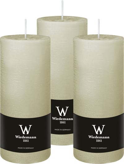 Wiedemann Cilinderkaars/stompkaars - 3x - rustieke kaars - ivoorwit - 7 x 16 cm - 66 branduren