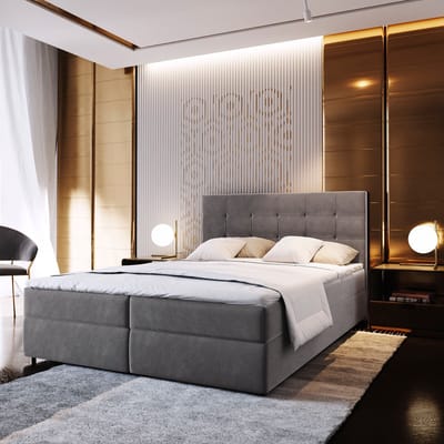 Boxspring GLOS 140x200 cm met matras en topper, bedkasten - Grijs