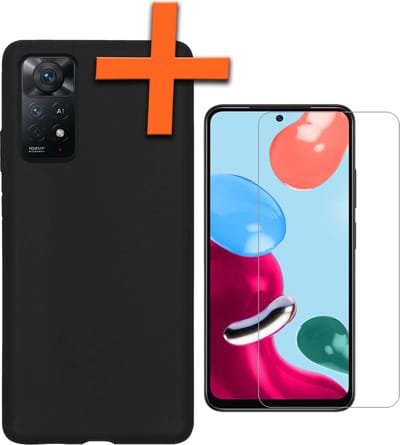 Hoes - Met Screenprotector - Geschikt voor Xiaomi Redmi Note 11 - Sterk & Shockproof - Back Cover - Siliconen Case - Telefoon Hoes - Zwart