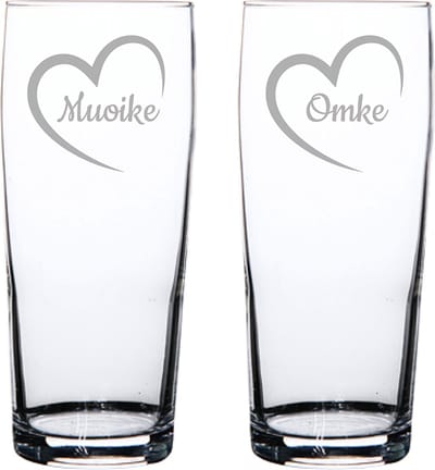 Gegraveerde bierfluitje 19cl Muoike mei hert & Omke mei hert