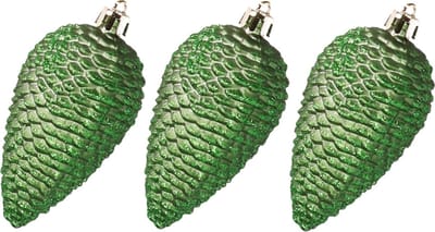 6x stuks kunststof dennenappels kerstballen 8 cm donkergroen glitter - Kerstboomversiering