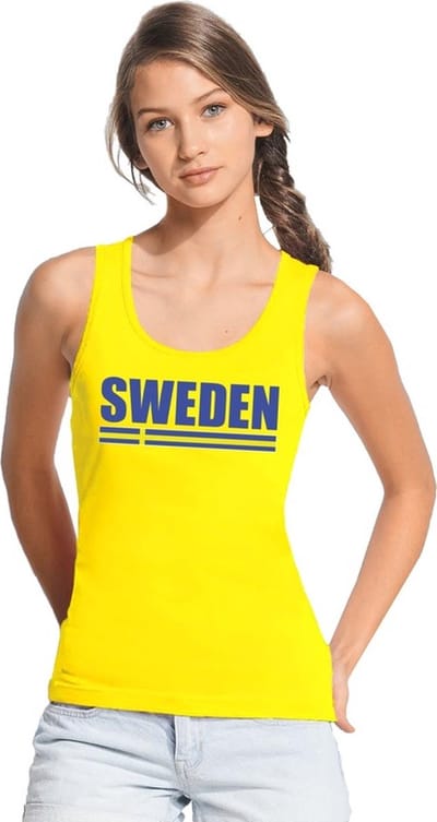 Geel Sweden supporter mouwloos shirt dames - Zweden singlet shirt/ tanktop S