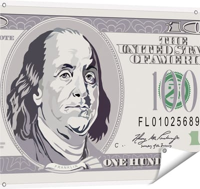 Gards Tuinposter Geld Dollar Biljet - Briefje van 100 Dollar - 100x80 cm - Tuindoek - Tuindecoratie - Wanddecoratie buiten - Tuinschilderij