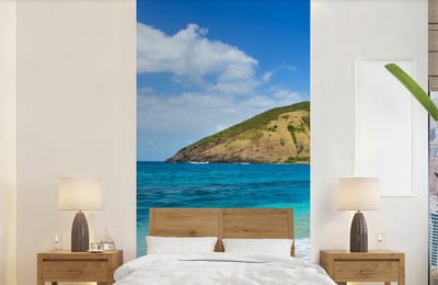 Behang - Fotobehang Zee - Tropisch - Strand - Planten - Breedte 120 cm x hoogte 240 cm