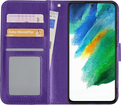 Hoesje Met Pasjeshouder - Geschikt voor Samsung Galaxy S21 FE - Luxe Bookcase Portemonee - Flip Case - Kunstleer Book Case - Flipcase - Book Cover - Walletcase - Portemonneehoes - Paars