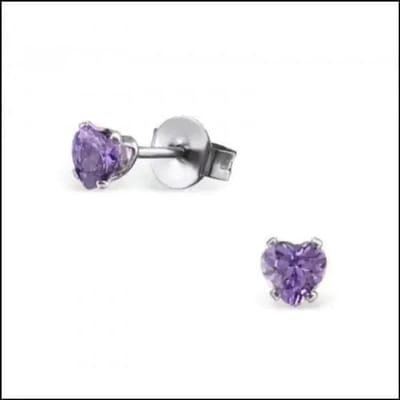 Aramat Jewels | Oorbellen | Stalen Hartjes Oorstekers Zirkonia – Diverse Kleuren & Maten 316L RVS | Zilverkleur / 5 mm / Paars | | | Staal | Kinderen, Volwassenen | Verkleurd niet