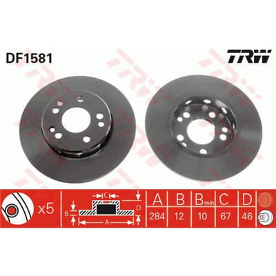 Remschijf TRW DF1581 voorkant, compleet, sterk gecarboniseerd, 1 Stuk