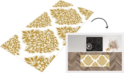 Keukenloper - Loper keuken - Vintage - Bloemen - Goud - Patronen - 120x50 cm - Keukenloper vinyl