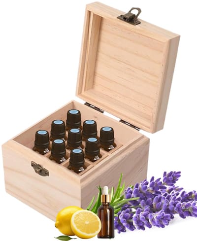 Dailygoods - houten opbergdoos voor etherische oliën, draagtas met deksel, display organizer etherische oliën, geschikt voor 16 flessen, aromatherapie organizer nagellakgeur