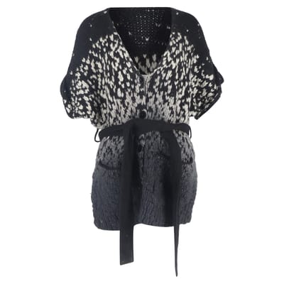 Gebreid vest met ceintuur van Stella McCartney in zwart en grijs wol.