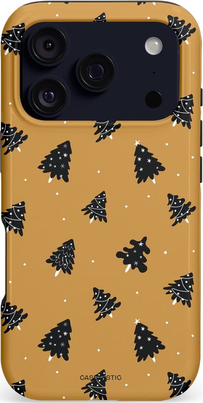Casetastic hoesje geschikt voor Apple iPhone 17 Pro - MagSafe - Dubbellaagse bescherming - Zwarte Kerstboom Feest - Fashion Case - Goud Donkergrijs Taupe