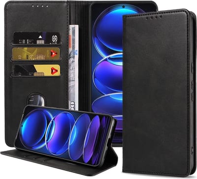 Smartphonica Telefoonhoesje geschikt voor Xiaomi Redmi Note 12 Pro Plus kunstleren Hoesje met Magnetische sluiting en Pasjeshouders Book Case met Klepje - Zwart geschikt voor Xiaomi Redmi Note 12 Pro Plus