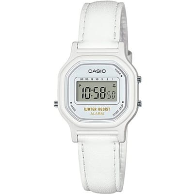 Casio Digitale Serie Vierkant Leven Waterdicht Kwarts Uurwerk Leren Band Horloge Dameshorloges Wit LA-11WL-7A White Dial white