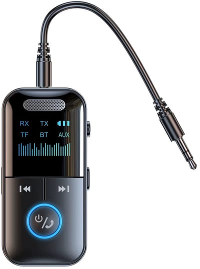 Bluetooth Audio Ontvanger en Zender 4-in-1 – Draadloze AUX Adapter 3,5 mm, TF-kaart, Microfoon, LED Display – Bluetooth 5.4 voor Auto, TV, Speaker