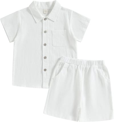Baby Jongen Outfit - Zomerkleding Set - Dagelijks Dragen - Ademend Katoen Linnen - 6M tot 4Y - Effene Kleur