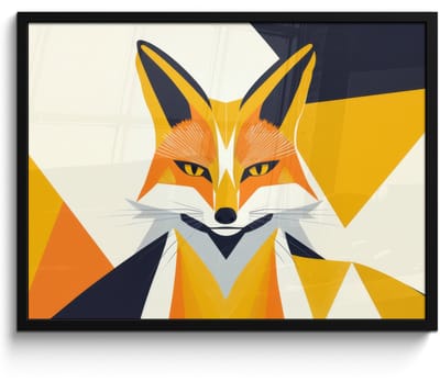 Poster in lijst - Fotolijst 80x60 cm - Posters - Vos - Oranje - Abstract - Driehoeken - Posterlijst zwart - Decoratie - Wanddecoratie woonkamer - Muurdecoratie slaapkamer