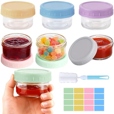 Dailygoods- Saladedressing Container 6 Stuks - Glazen Potjes met Deksel - Lekvrije Dressingbakjes - Kleine Potjes voor Snacks - Herbruikbare Voedselcontainers - 80 ml Inhoud - Voedselcontainer