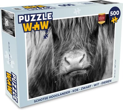 Puzzel Schotse hooglander - Koe - Zwart - Wit - Dieren - Legpuzzel - Puzzel 500 stukjes