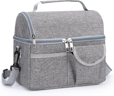Kleine lunchtas voor dames en heren - verstelbare schouderriem - waterdicht en lekvrij - voor werk school picknick strand - grijs