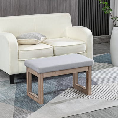STILVORA Voetenbankje 68 x 38 x 42 Cm - Gestoffeerde Hocker Met Houten Poten - Voor Woonkamer Slaapkamer En Hal - Stof - Grijs