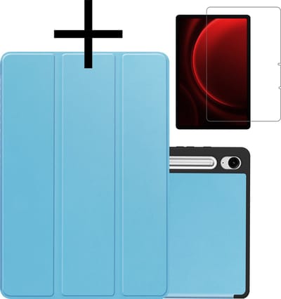 Hoes - Geschikt voor Samsung Galaxy Tab S9 FE - Met Screenprotector - Trifold Bookcase - Hard Cover Case - Met Uitsparing Geschikt voor S Pen - Hardcover Book - Tablet Hoesje - Lichtblauw
