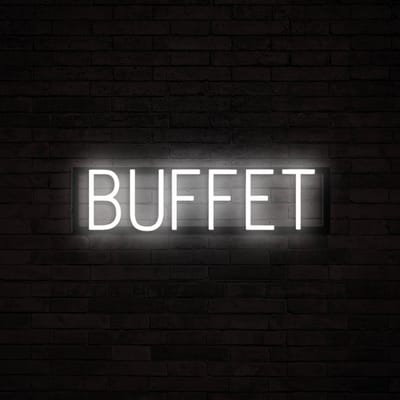 BUFFET - Lichtreclame Neon LED bord verlicht | SpellBrite | 57,59 x 16 cm | 6 Dimstanden & 8 Lichtanimaties | Reclamebord neon verlichting