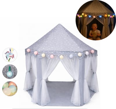 Goodz4All Prinses Tent Speeltent Kasteeltent Kindertent Speelhuisje met Verlichting Grijs
