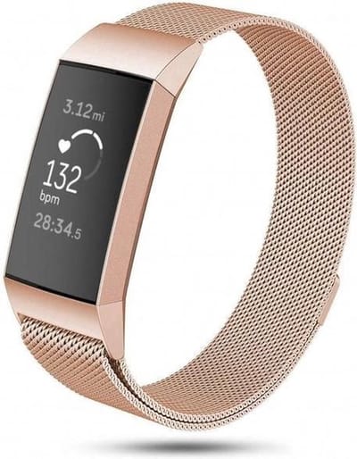 New Age Devi - Horlogebandje - Bandje geschikt voor Fitbit Charge 3 - Milanese bandje - Rose goud - Large - Horlogeband - Excl fitbit - Armband - Polsband