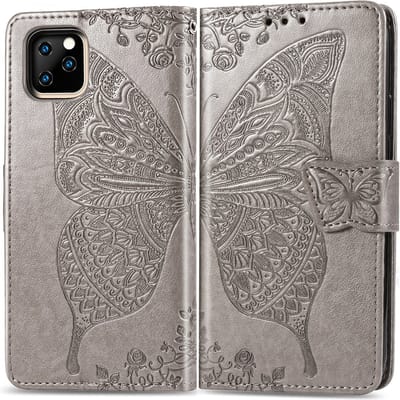 Bookcase geschikt voor Apple iPhone 11 - Grijs - Vlinder - Portemonnee Hoesje