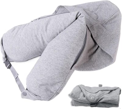 KZQ Opvouwbaar Reiskussen Met Capuchon Multifunctionele Neksteun Met Opbergvak Te Vullen Met Kleding Voor Vliegtuig Camping Hotel En Woon Werkverkeer