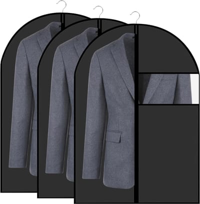 SnelShoppen - Set van 3 kledinghoezen voor opslag 60 x 80 cm, ademend materiaal, doorzichtige venster, zwarte rits, voor jurken, jassen, overhemden, a