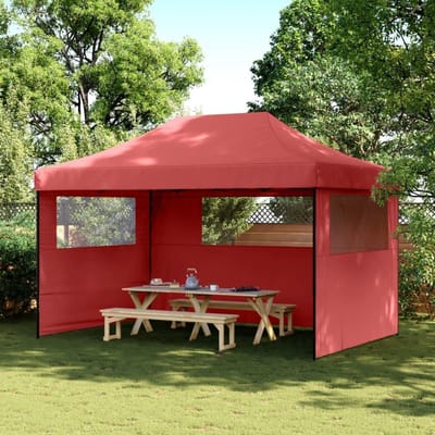 Partytent Pop-up - Opvouwbaar Paviljoen - Feesten en Buiten - Met 3 Zijpanelen - 440 x 292 cm - Bordeauxrood