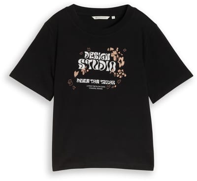 Tom Tailor Denim - Loose fit T-shirt met borduursel - Maat XL - deep black