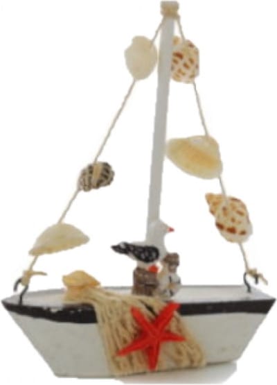 Houten boot 11x3x14cm versierd met schelpen 1 stuk
