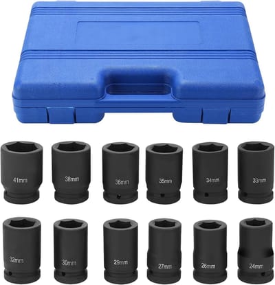12-delige Slagsleutel Set Zeskant Dopsleutels 1 Inch Aandrijving 24-41 mm Chroom-Vanadium Staal