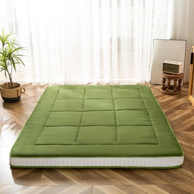 Extra Dikke Japanse Futon Matras - Gewatteerd en Opvouwbaar Logeerbed voor Vloer - Ademend Slaapkussen - Eenpersoons (Groen)