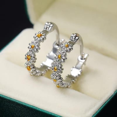 Mode Dames Margriet Bloem Oorbellen Tweekleurig Witgoud Kleur Rond Cirkel Hangende Oorbellen Trouwring Sieraden Beste Cadeaus