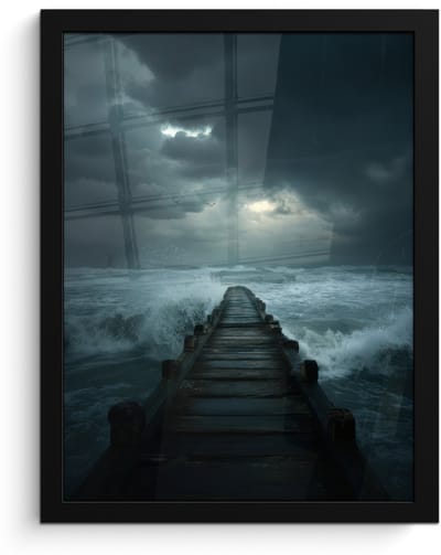 Poster in lijst - Fotolijst 30x40 cm - Posters - Steiger - Storm - Golven - Posterlijst zwart - Decoratie - Wanddecoratie woonkamer - Muurdecoratie slaapkamer