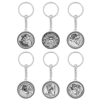 Griekse Mythologie Sleutelhangers Bundel - Artemis + Athena + Dionysos + Hera + Poseidon + Medusa - Zilverkleurig - Pax Amare
