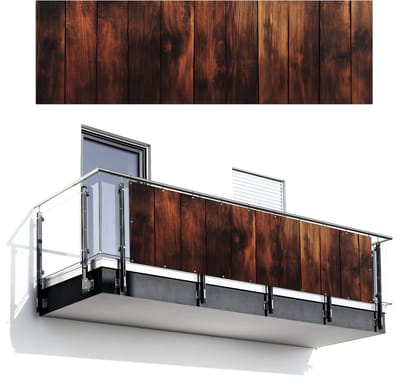 Balkonscherm 300x95 cm - Balkonposter Hout - Planken - Vintage - Donkerbruin - Balkon scherm decoratie - Balkonschermen - Balkondoek zonnescherm