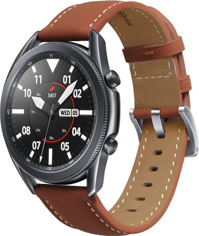 By Qubix - Premium Leather bandje 20mm - Bruin - Geschikt voor Samsung Galaxy Watch 7 (40 & 44mm) - Galaxy Watch FE - Galaxy Watch 6 - Galaxy Watch 6 Pro - Galaxy Watch 5 - 5 Pro - Galaxy Watch 4 - 4 Classic - Active 2 - Watch 3 (41mm)
