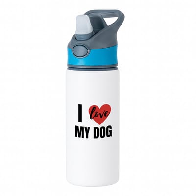 Hacebo® - I love my dog waterfles met rietje blauw - Honden - honden liefhebbers - verjaardagscadeau - kado - gift - geschenk - water fles - 650ML