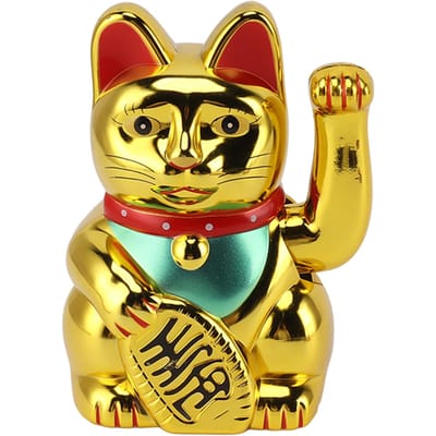 Chat porte-bonheur à énergie solaire, 12,7 cm, pour maison, voiture, doré doré