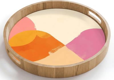 Dienblad rond 40x40 cm - Schootdienblad hout - Vormen - Abstract - Kleurrijk - Borrelplank rechthoek - Plateau houten dienbladen