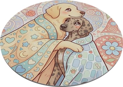 Muismat Honden onder Dekentje Kawaii Design – Hartjes en Sterren Patroon – Mousepad voor Laptop en PC – Schattig Cadeau voor haar: Vriendin & Collega – Interieur Decoratie Werkplek – Lieve Puppy Illustratie Kleurrijk