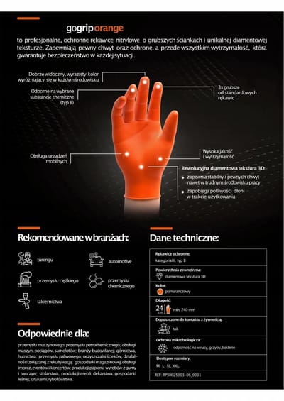Mercator GoGrip Orange - Nitril Handschoenen (Premium) - Oranje - Maat L - 50 Stuks - 3D Diamantstructuur