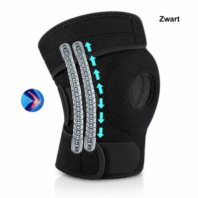 Kniebrace met Zijstabilisatoren – 1Stuks - Voor Rechts - Verstelbare Ademende Kniebandage – Ondersteuning bij Sport, Meniscus, Patella en Kniepijn - Patellabrace - Patellabandje - Een maat - Zwart